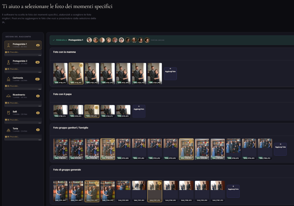 AI selezione momenti fotografici in AlbumBuilder PRO